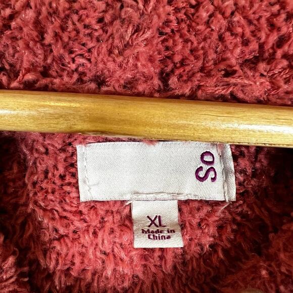 So Cropped Hoodie Sweater Womens L Pink Fuzzy Ribbed Oversized Cozy Slouchy - Picture 5 of 5